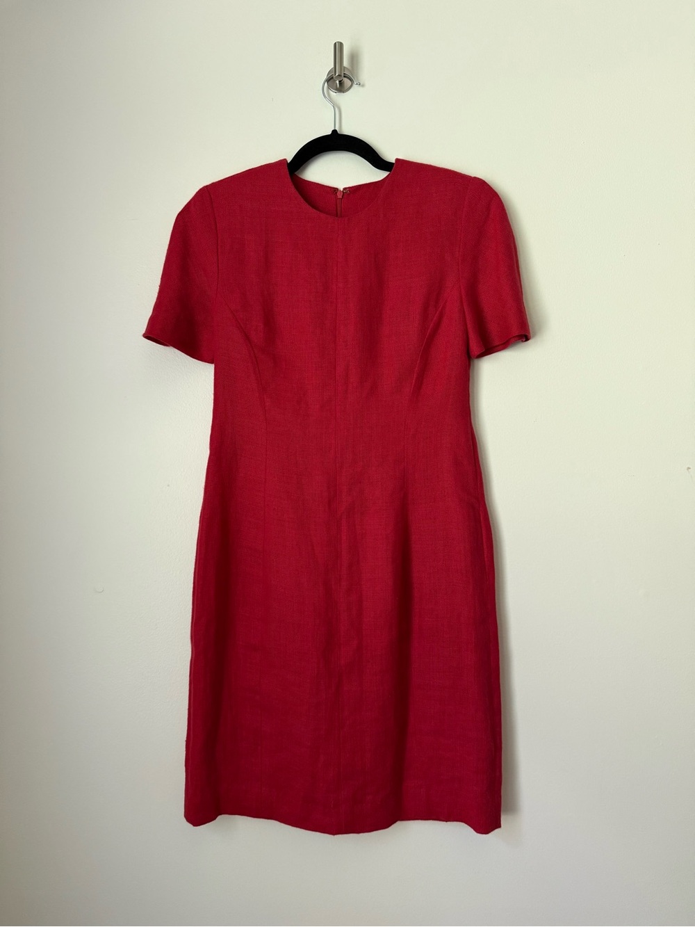 Vintage 1990s red heavy linen sheath dress Linda Allard Ellen Tracy, size 6